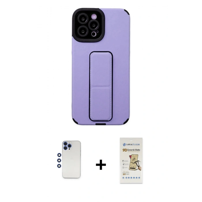 MARSİLYAN™- iPhone 12 Pro Max Kılıf Çekirdek Yansıma - Siyah Mat Seramik Nano Ekran Koruyucu + Lacivert Shine Kamera Lens