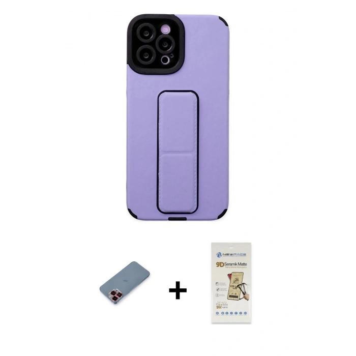 MARSİLYAN™- iPhone 12 Pro Max Kılıf Çekirdek Yansıma - Siyah Mat Seramik Nano Ekran Koruyucu + Metal Kamera Lens Koruma Cam - KI