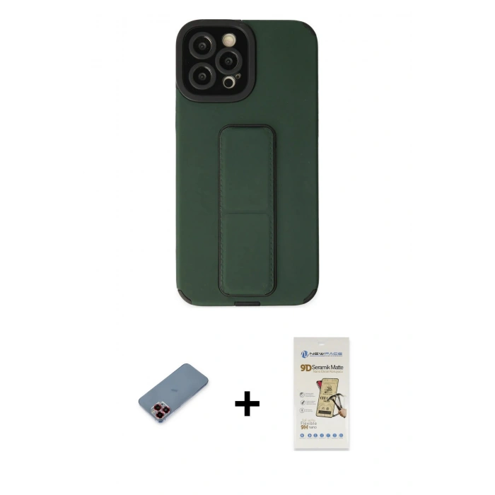 MARSİLYAN™- iPhone 12 Pro Max Kılıf Çekirdek Yansıma - Siyah Mat Seramik Nano Ekran Koruyucu + Metal Kamera Lens Koruma Cam - KI