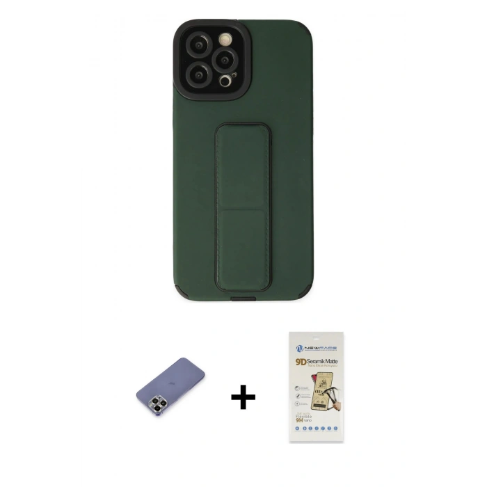 MARSİLYAN™- iPhone 12 Pro Max Kılıf Çekirdek Yansıma - Siyah Mat Seramik Nano Ekran Koruyucu + Metal Kamera Lens Koruma Cam - GD