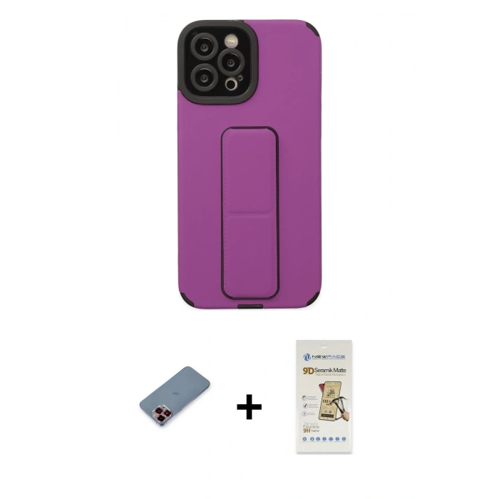 MARSİLYAN™- iPhone 12 Pro Max Kılıf Çekirdek Yansıma - Siyah Mat Seramik Nano Ekran Koruyucu + Metal Kamera Lens Koruma Cam - KI