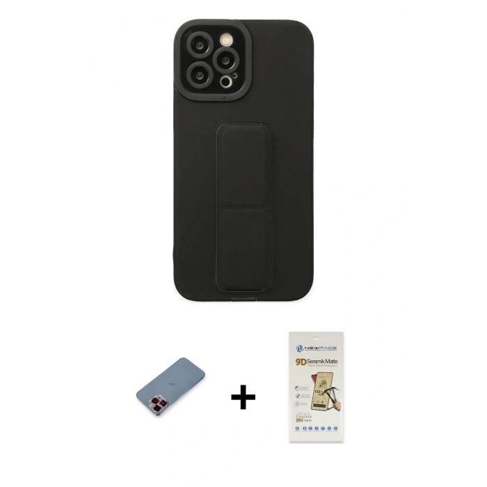 MARSİLYAN™- iPhone 12 Pro Max Kılıf Çekirdek Yansıma - Siyah Mat Seramik Nano Ekran Koruyucu + Metal Kamera Lens Koruma Cam - KI