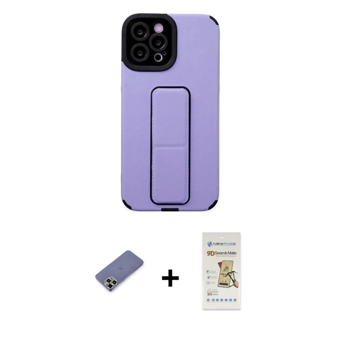MARSİLYAN™- iPhone 12 Pro Max Kılıf Çekirdek Yansıma - Siyah Mat Seramik Nano Ekran Koruyucu + Metal Kamera Lens Koruma Cam - GD
