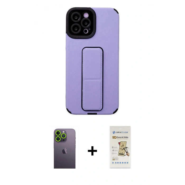 MARSİLYAN™- iPhone 12 Pro Max Kılıf Çekirdek Yansıma - Siyah Mat Seramik Nano Ekran Koruyucu + Neon Fosforlu Kamera Lens - YL