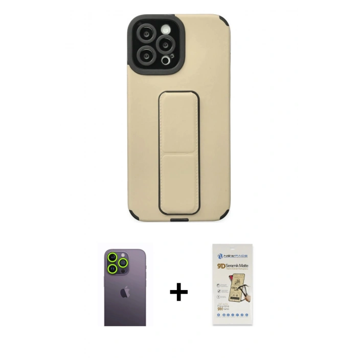 MARSİLYAN™- iPhone 12 Pro Max Kılıf Çekirdek Yansıma - Siyah Mat Seramik Nano Ekran Koruyucu + Neon Fosforlu Kamera Lens - YL