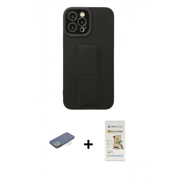 MARSİLYAN™- iPhone 12 Pro Max Kılıf Çekirdek Yansıma - Siyah Mat Seramik Nano Ekran Koruyucu + Renkli Kamera Lens Koruma Cam - YL