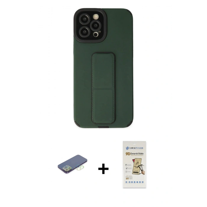 MARSİLYAN™- iPhone 12 Pro Max Kılıf Çekirdek Yansıma - Siyah Mat Seramik Nano Ekran Koruyucu + Renkli Kamera Lens Koruma Cam - YL