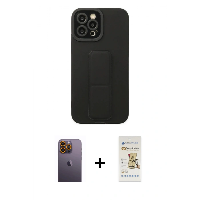 MARSİLYAN™- iPhone 12 Pro Max Kılıf Çekirdek Yansıma - Siyah Mat Seramik Nano Ekran Koruyucu + Neon Fosforlu Kamera Lens - SI