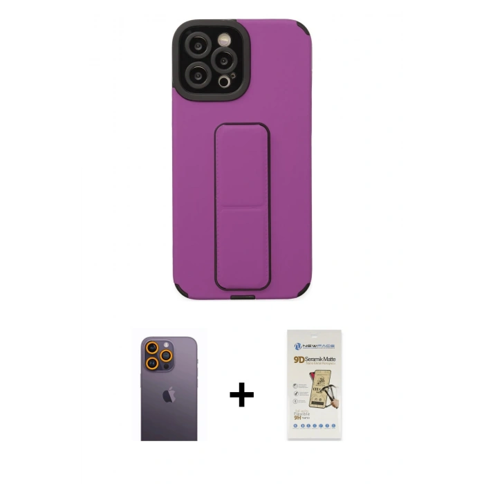 MARSİLYAN™- iPhone 12 Pro Max Kılıf Çekirdek Yansıma - Siyah Mat Seramik Nano Ekran Koruyucu + Neon Fosforlu Kamera Lens - SI