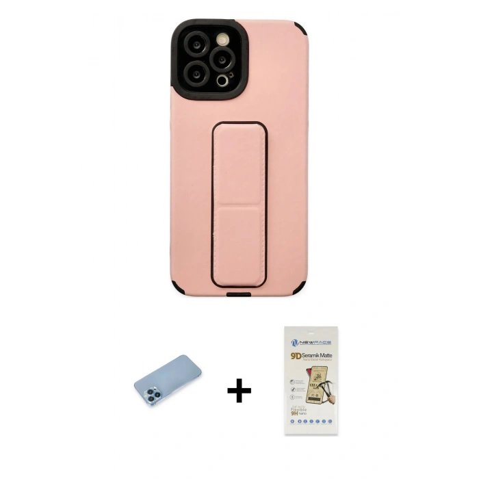 MARSİLYAN™- iPhone 12 Pro Max Kılıf Çekirdek Yansıma - Siyah Mat Seramik Nano Ekran Koruyucu + Shine Kamera Lens Koruma Cam - MI