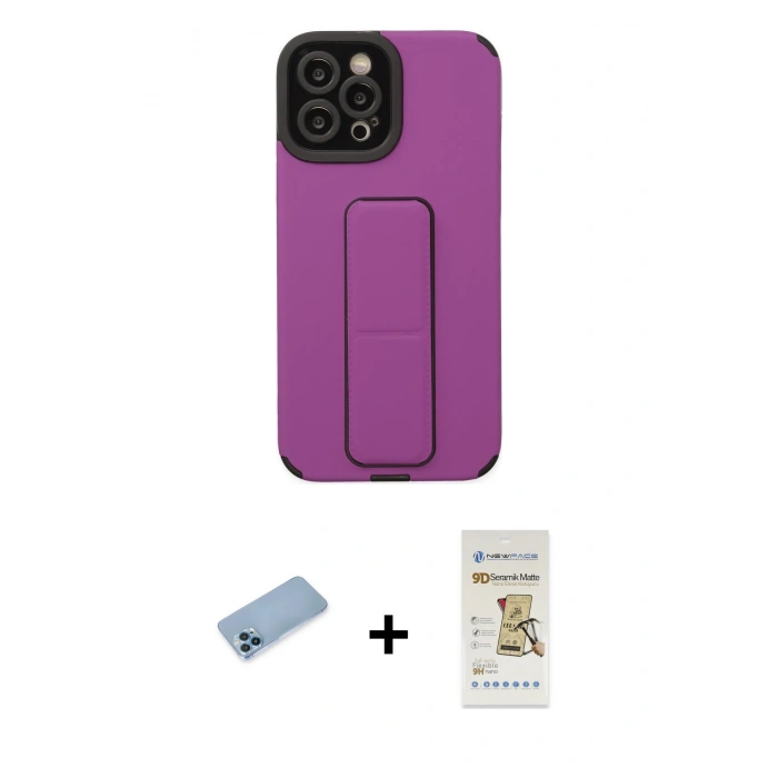 MARSİLYAN™- iPhone 12 Pro Max Kılıf Çekirdek Yansıma - Siyah Mat Seramik Nano Ekran Koruyucu + Shine Kamera Lens Koruma Cam - MI