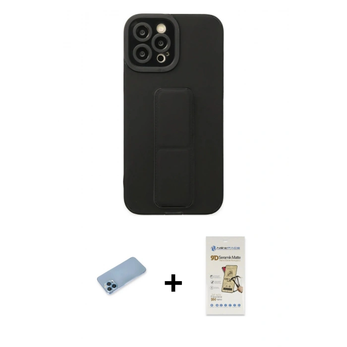 MARSİLYAN™- iPhone 12 Pro Max Kılıf Çekirdek Yansıma - Siyah Mat Seramik Nano Ekran Koruyucu + Shine Kamera Lens Koruma Cam - MI