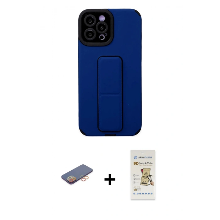 MARSİLYAN™- iPhone 12 Pro Max Kılıf Çekirdek Yansıma - Siyah Mat Seramik Nano Ekran Koruyucu + Renkli Kamera Lens Koruma Cam - TU