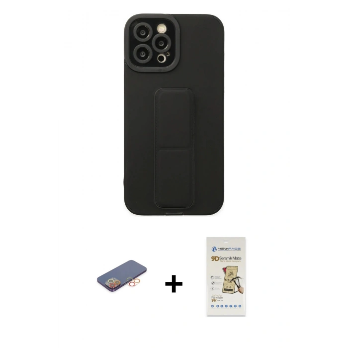 MARSİLYAN™- iPhone 12 Pro Max Kılıf Çekirdek Yansıma - Siyah Mat Seramik Nano Ekran Koruyucu + Renkli Kamera Lens Koruma Cam - TU
