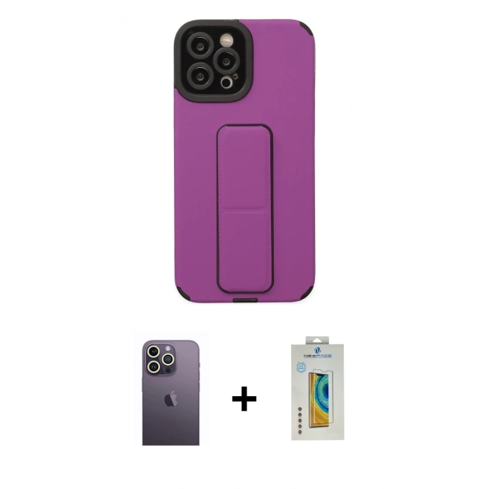 MARSİLYAN™- iPhone 12 Pro Max Kılıf Çekirdek Yansıma - Siyah Polymer Nano Ekran Koruyucu + Neon Fosforlu Kamera Lens - BZ