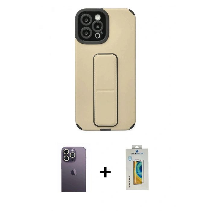 MARSİLYAN™- iPhone 12 Pro Max Kılıf Çekirdek Yansıma - Siyah Polymer Nano Ekran Koruyucu + Neon Fosforlu Kamera Lens - BZ