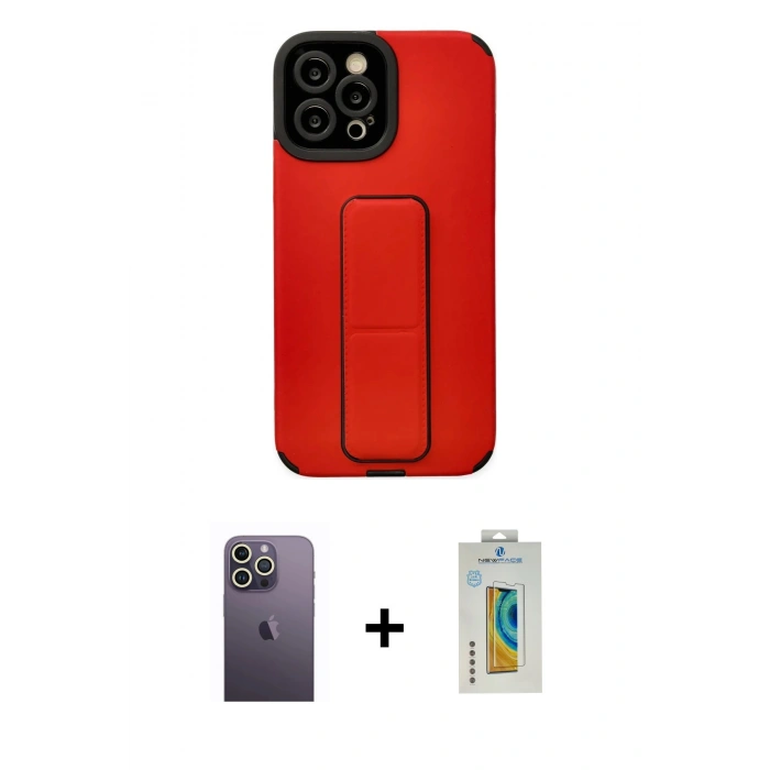 MARSİLYAN™- iPhone 12 Pro Max Kılıf Çekirdek Yansıma - Siyah Polymer Nano Ekran Koruyucu + Neon Fosforlu Kamera Lens - BZ
