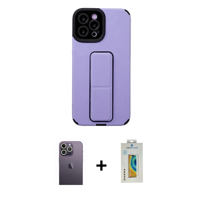 MARSİLYAN™- iPhone 12 Pro Max Kılıf Çekirdek Yansıma - Siyah Polymer Nano Ekran Koruyucu + Neon Fosforlu Kamera Lens - BZ