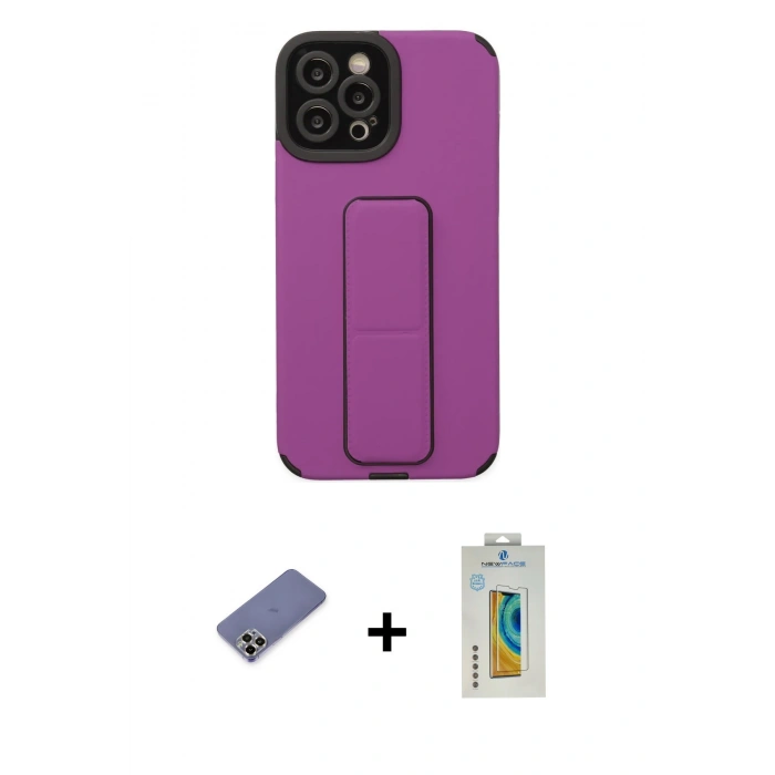 MARSİLYAN™- iPhone 12 Pro Max Kılıf Çekirdek Yansıma - Siyah Polymer Nano Ekran Koruyucu + Metal Kamera Lens Koruma Cam - GD