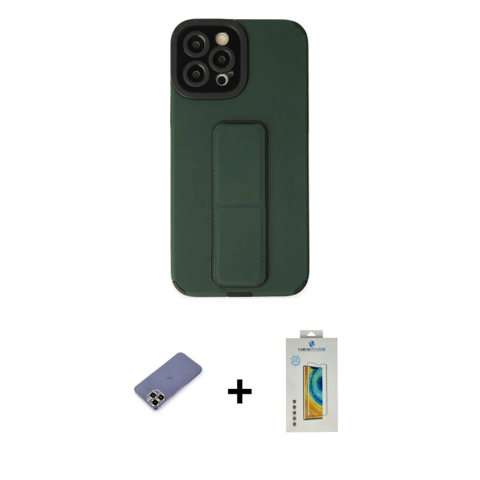 MARSİLYAN™- iPhone 12 Pro Max Kılıf Çekirdek Yansıma - Siyah Polymer Nano Ekran Koruyucu + Metal Kamera Lens Koruma Cam - GD