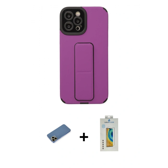MARSİLYAN™- iPhone 12 Pro Max Kılıf Çekirdek Yansıma - Siyah Polymer Nano Ekran Koruyucu + Gold Shine Kamera Lens Koruma Cam