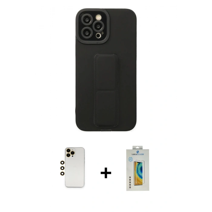 MARSİLYAN™- iPhone 12 Pro Max Kılıf Çekirdek Yansıma - Siyah Polymer Nano Ekran Koruyucu + Shine Kamera Lens - GD