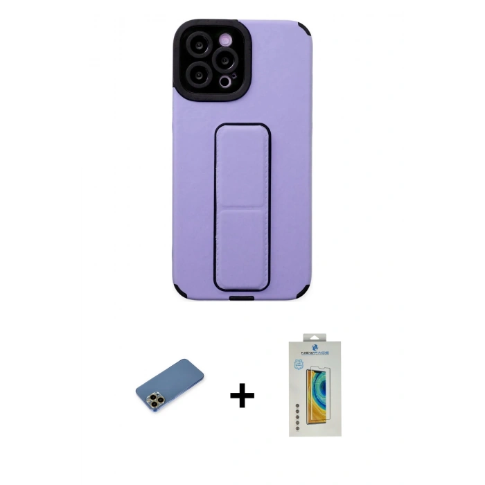 MARSİLYAN™- iPhone 12 Pro Max Kılıf Çekirdek Yansıma - Siyah Polymer Nano Ekran Koruyucu + Gold Shine Kamera Lens Koruma Cam