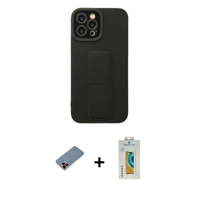 MARSİLYAN™- iPhone 12 Pro Max Kılıf Çekirdek Yansıma - Siyah Polymer Nano Ekran Koruyucu + Metal Kamera Lens Koruma Cam - KI