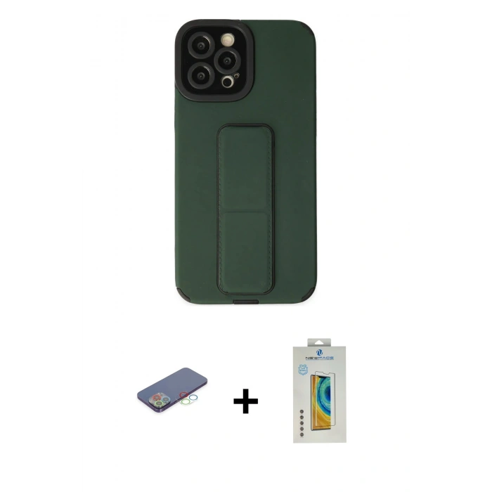 MARSİLYAN™- iPhone 12 Pro Max Kılıf Çekirdek Yansıma - Siyah Polymer Nano Ekran Koruyucu + Renkli Kamera Lens Koruma Cam - MI