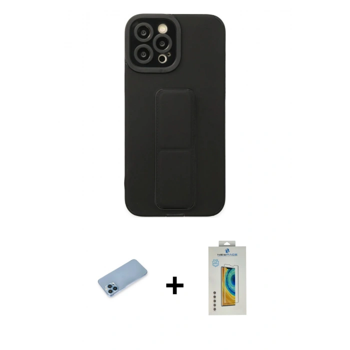 MARSİLYAN™- iPhone 12 Pro Max Kılıf Çekirdek Yansıma - Siyah Polymer Nano Ekran Koruyucu + Shine Kamera Lens Koruma Cam - MI