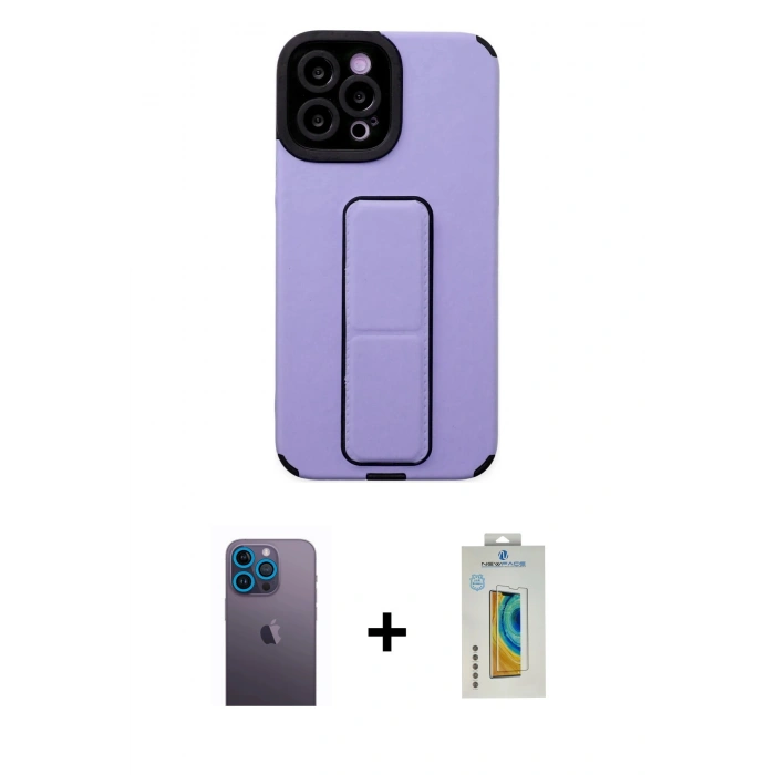 MARSİLYAN™- iPhone 12 Pro Max Kılıf Çekirdek Yansıma - Siyah Polymer Nano Ekran Koruyucu + Neon Fosforlu Kamera Lens - MI