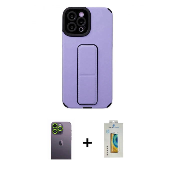 MARSİLYAN™- iPhone 12 Pro Max Kılıf Çekirdek Yansıma - Siyah Polymer Nano Ekran Koruyucu + Neon Fosforlu Kamera Lens - YL