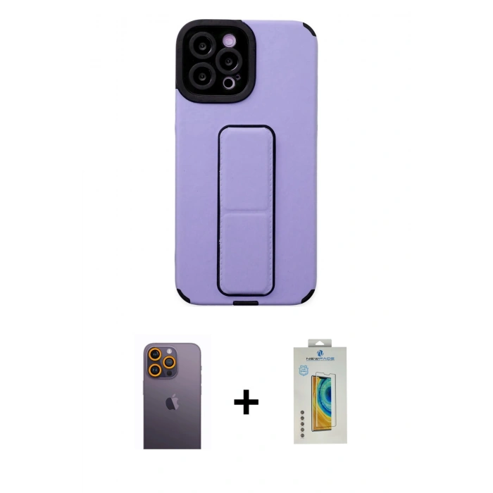 MARSİLYAN™- iPhone 12 Pro Max Kılıf Çekirdek Yansıma - Siyah Polymer Nano Ekran Koruyucu + Neon Fosforlu Kamera Lens - SI