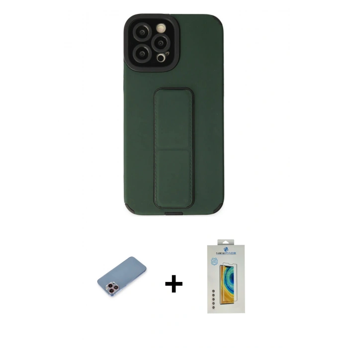 MARSİLYAN™- iPhone 12 Pro Max Kılıf Çekirdek Yansıma - Siyah Polymer Nano Ekran Koruyucu + Pembe Shine Kamera Lens Koruma Cam