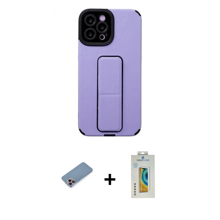 MARSİLYAN™- iPhone 12 Pro Max Kılıf Çekirdek Yansıma - Siyah Polymer Nano Ekran Koruyucu + Pembe Shine Kamera Lens Koruma Cam