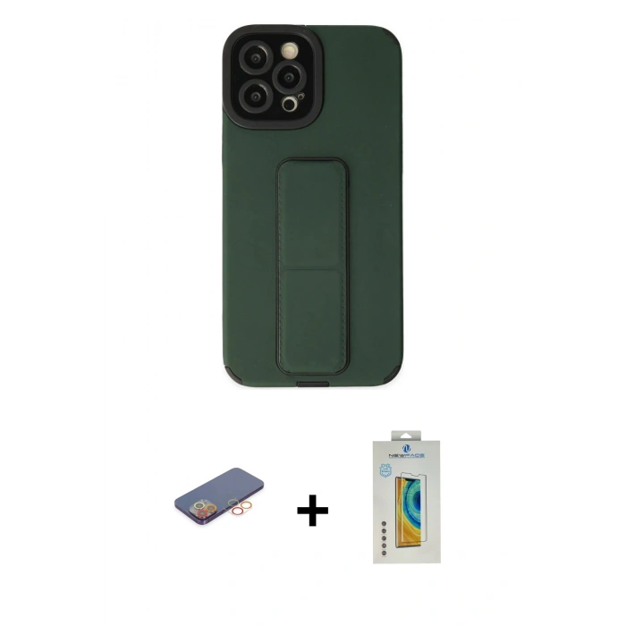 MARSİLYAN™- iPhone 12 Pro Max Kılıf Çekirdek Yansıma - Siyah Polymer Nano Ekran Koruyucu + Renkli Kamera Lens Koruma Cam - TU