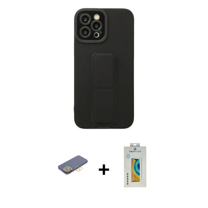 MARSİLYAN™- iPhone 12 Pro Max Kılıf Çekirdek Yansıma - Siyah Polymer Nano Ekran Koruyucu + Renkli Kamera Lens Koruma Cam - SI