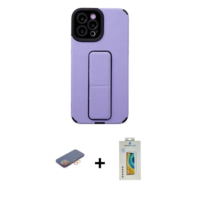 MARSİLYAN™- iPhone 12 Pro Max Kılıf Çekirdek Yansıma - Siyah Polymer Nano Ekran Koruyucu + Renkli Kamera Lens Koruma Cam - TU