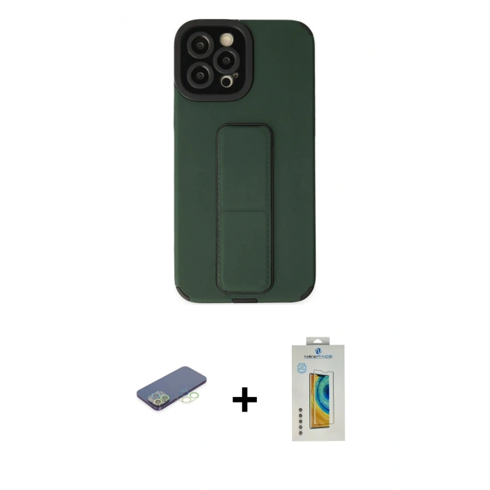 MARSİLYAN™- iPhone 12 Pro Max Kılıf Çekirdek Yansıma - Siyah Polymer Nano Ekran Koruyucu + Renkli Kamera Lens Koruma Cam - YL