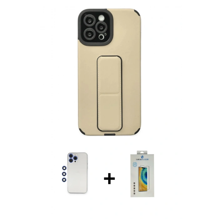 MARSİLYAN™- iPhone 12 Pro Max Kılıf Çekirdek Yansıma - Siyah Polymer Nano Ekran Koruyucu + Shine Kamera Lens - LT