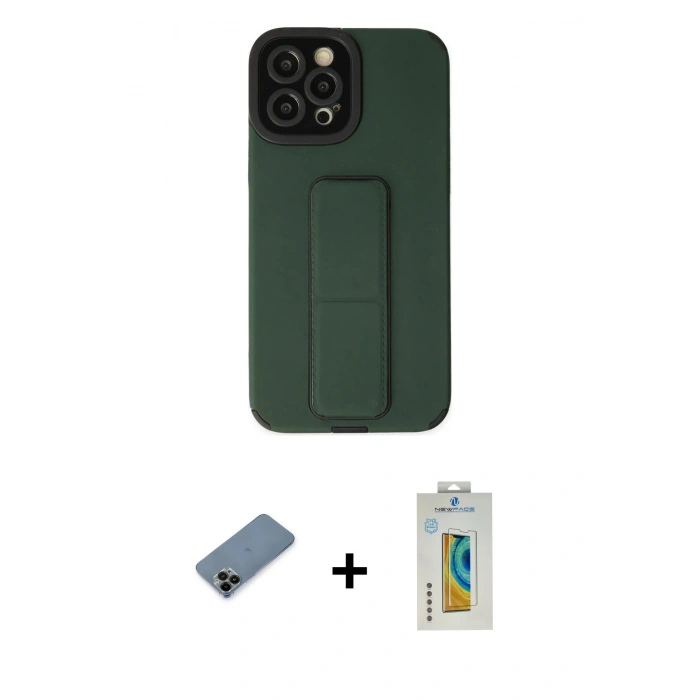 MARSİLYAN™- iPhone 12 Pro Max Kılıf Çekirdek Yansıma - Siyah Polymer Nano Ekran Koruyucu + Shine Kamera Lens Koruma Cam - SH