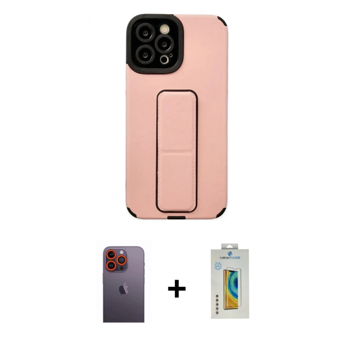 MARSİLYAN™- iPhone 12 Pro Max Kılıf Çekirdek Yansıma - Siyah Polymer Nano Ekran Koruyucu + Neon Fosforlu Kamera Lens - TU