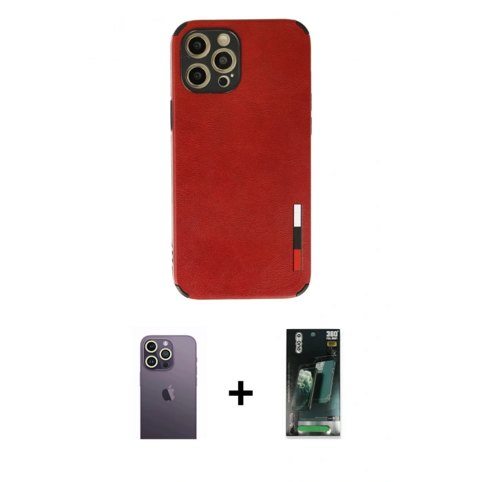 MARSİLYAN™- iPhone 12 Pro Max Kılıf Doruk Asil Koleksiyonu - Şeffaf 360 Full Body Arka Koruyucu + Neon Fosforlu Kamera Lens - BZ