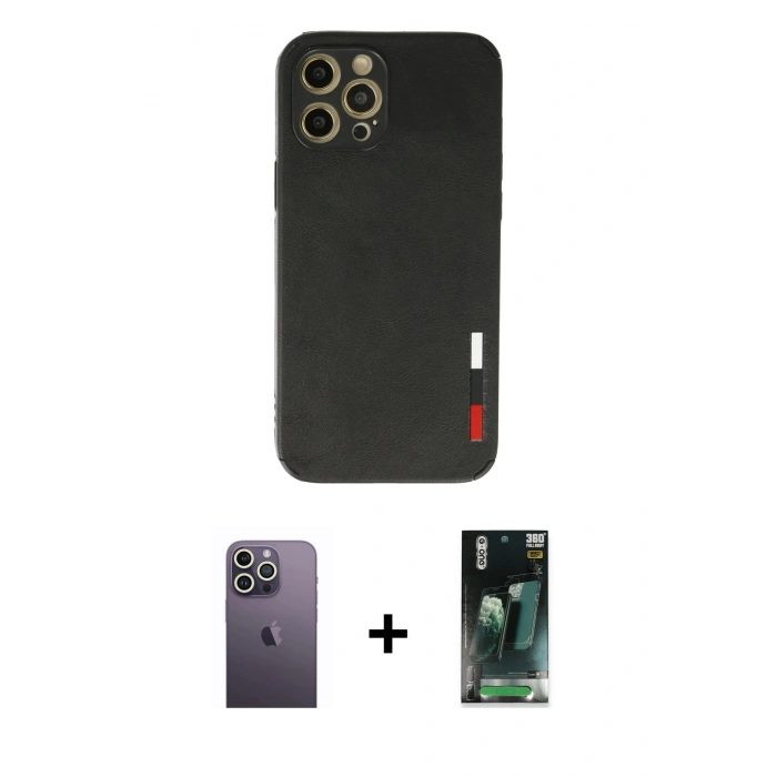 MARSİLYAN™- iPhone 12 Pro Max Kılıf Doruk Asil Koleksiyonu - Şeffaf 360 Full Body Arka Koruyucu + Neon Fosforlu Kamera Lens - BZ
