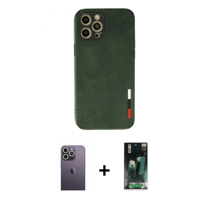 MARSİLYAN™- iPhone 12 Pro Max Kılıf Doruk Asil Koleksiyonu - Şeffaf 360 Full Body Arka Koruyucu + Neon Fosforlu Kamera Lens - BZ