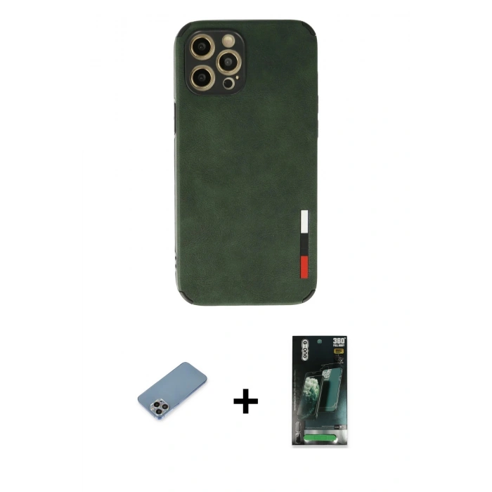 MARSİLYAN™- iPhone 12 Pro Max Kılıf Doruk Asil Koleksiyonu - Şeffaf 360 Full Body Arka Koruyucu + Shine Kamera Lens Koruma Cam - GI