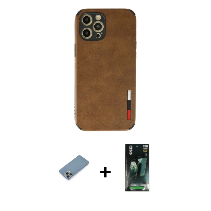 MARSİLYAN™- iPhone 12 Pro Max Kılıf Doruk Asil Koleksiyonu - Şeffaf 360 Full Body Arka Koruyucu + Shine Kamera Lens Koruma Cam - GI