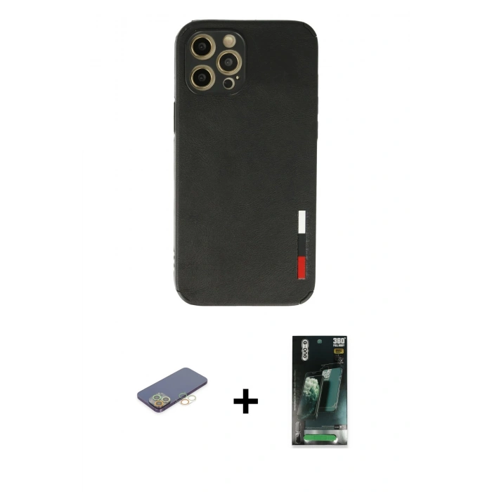 MARSİLYAN™- iPhone 12 Pro Max Kılıf Doruk Asil Koleksiyonu - Şeffaf 360 Full Body Arka Koruyucu + Renkli Kamera Lens Koruma Cam - SI