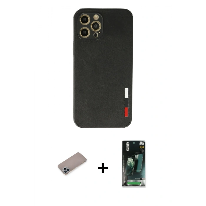 MARSİLYAN™- iPhone 12 Pro Max Kılıf Doruk Asil Koleksiyonu - Şeffaf 360 Full Body Arka Koruyucu + Shine Kamera Lens Koruma Cam - SABE