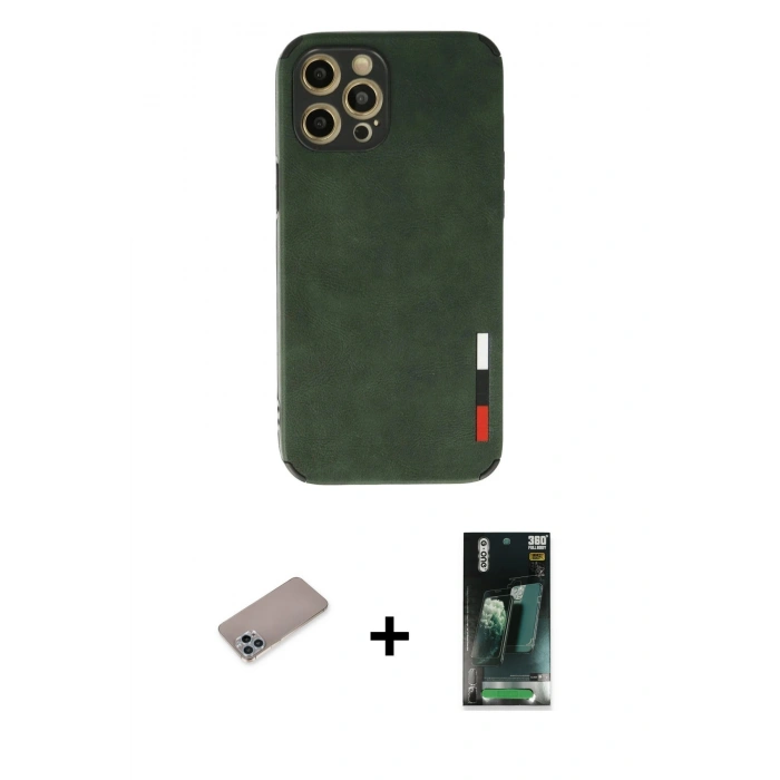 MARSİLYAN™- iPhone 12 Pro Max Kılıf Doruk Asil Koleksiyonu - Şeffaf 360 Full Body Arka Koruyucu + Shine Kamera Lens Koruma Cam - SABE